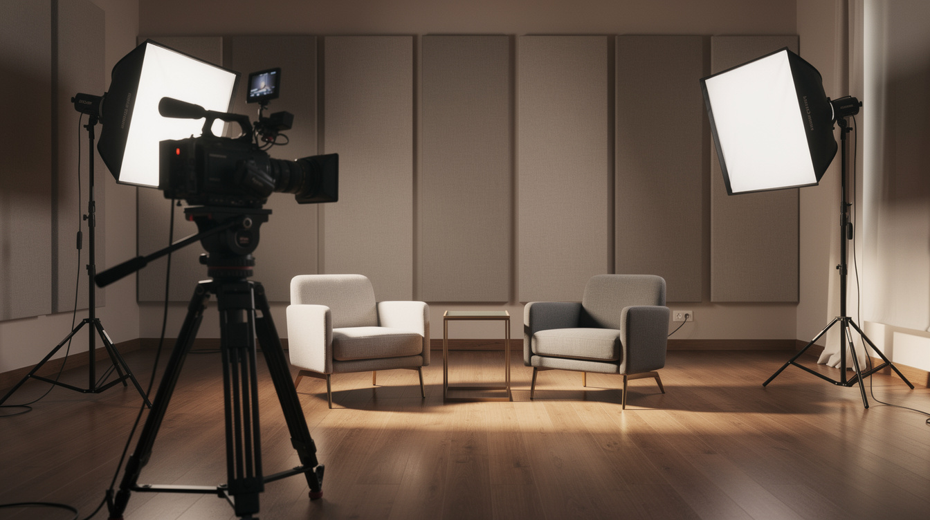 Documentary interview studio with camera and lighting setup